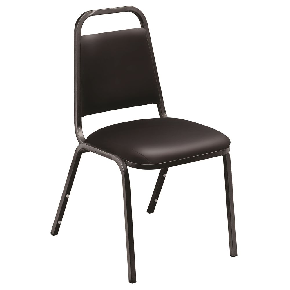 NPS® 9100 Series Vinyl Upholstered Stack Chair, Panther Black Seat, Black Frame